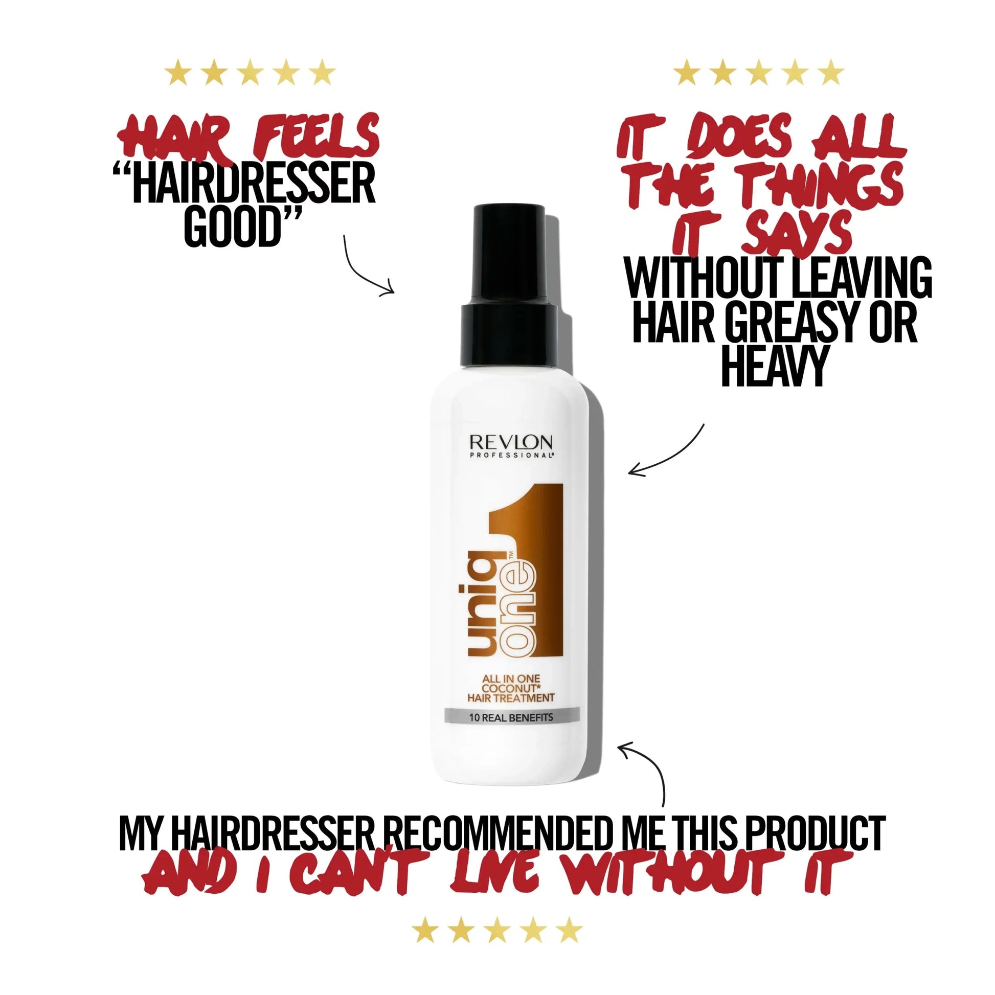 Revlon Professional UniqONE™ Repair Hair Spray Leave-In Treatment - 150ml - "All-in-One" 10 Benefits Hair Serum - Coconut Fragrance