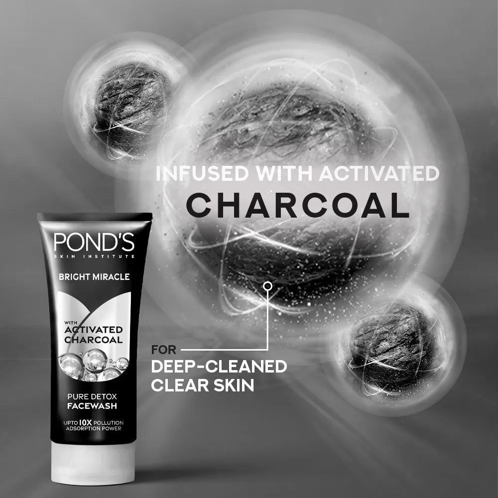 PONDs Bright Miracle Detox Facewash With 10X Power of Charcoal - 50g