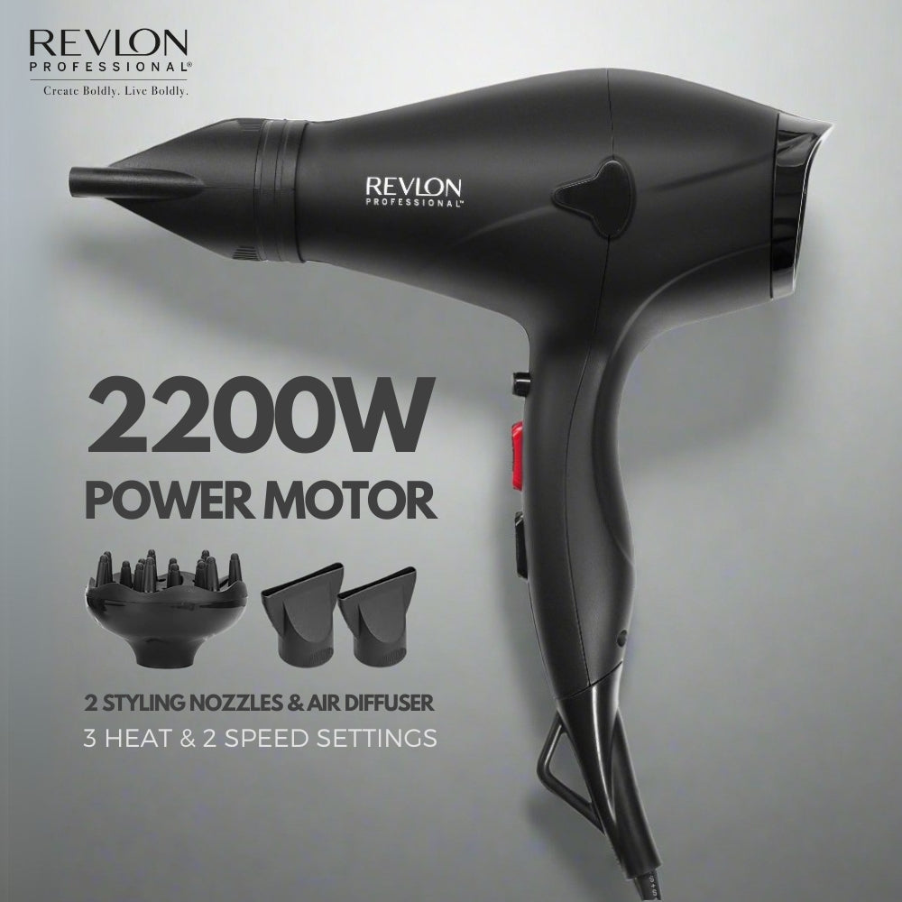Revlon Professional™ Hair Dryer 2200W with 2 Styling Nozzles & Air Diffuser