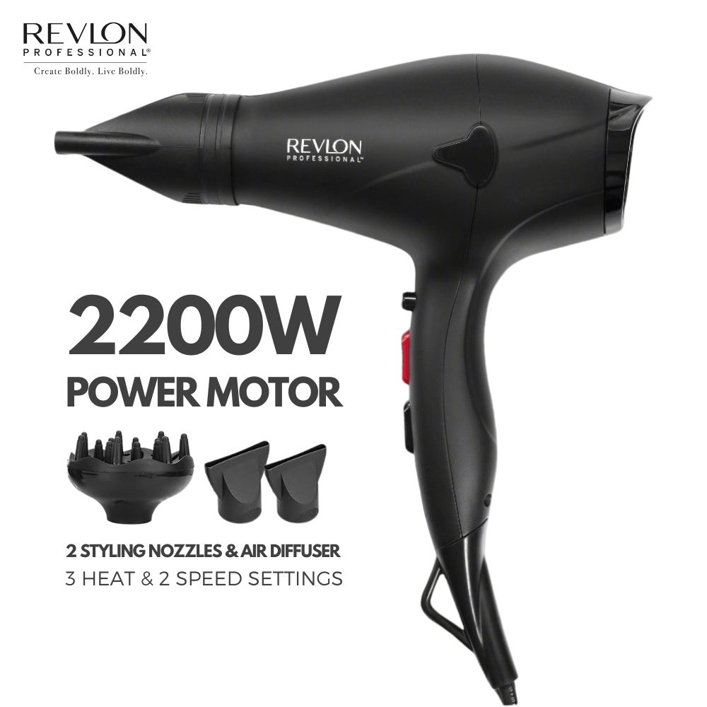 Revlon Professional™ Hair Dryer 2200W with 2 Styling Nozzles & Air Diffuser