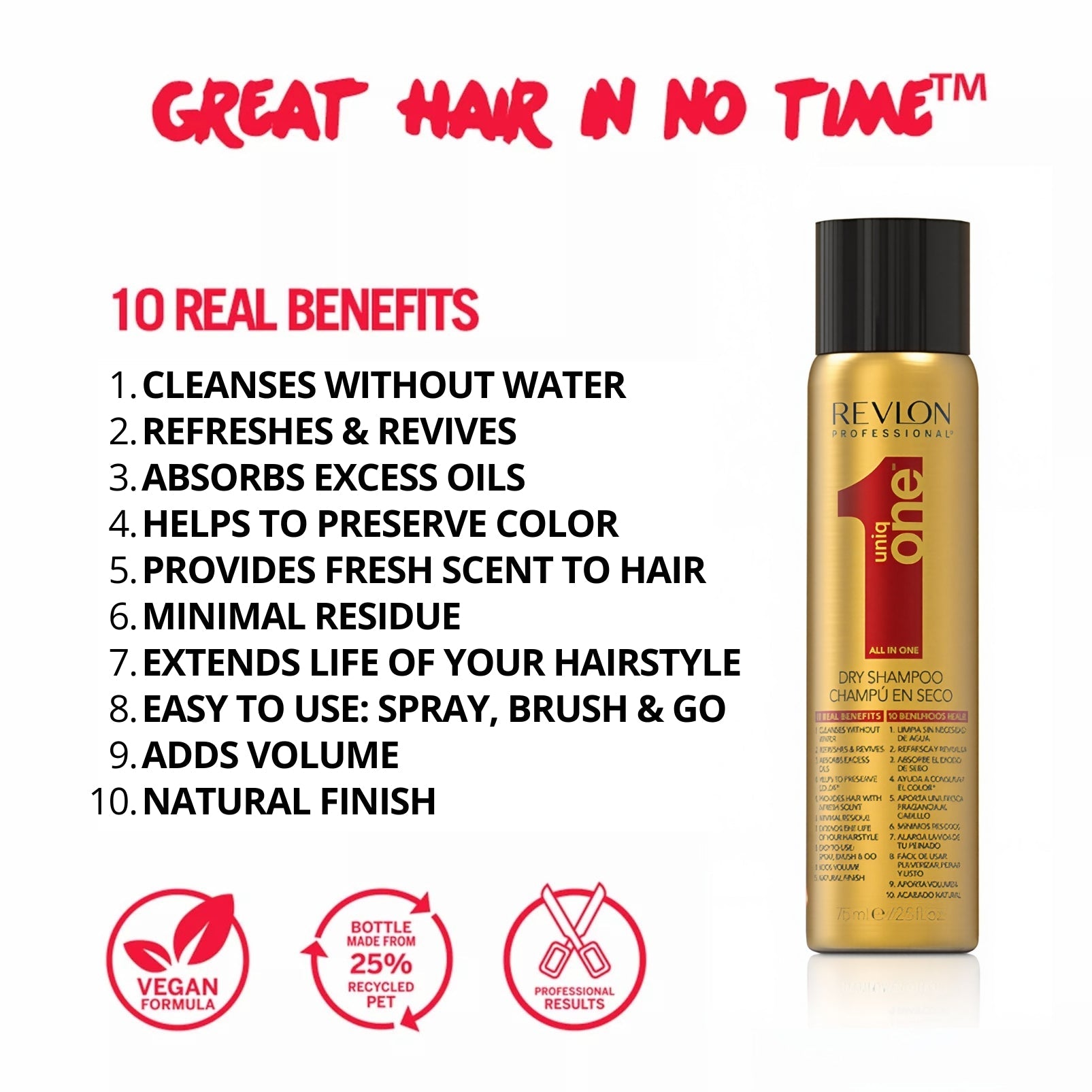 Revlon Professional UniqONE™ Dry Shampoo - "All-in-One" 10 Benefits Dry Shampoo - 300ml