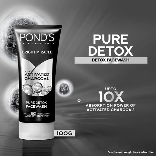 PONDs Bright Miracle Detox Facewash With 10X Power of Charcoal - 100g