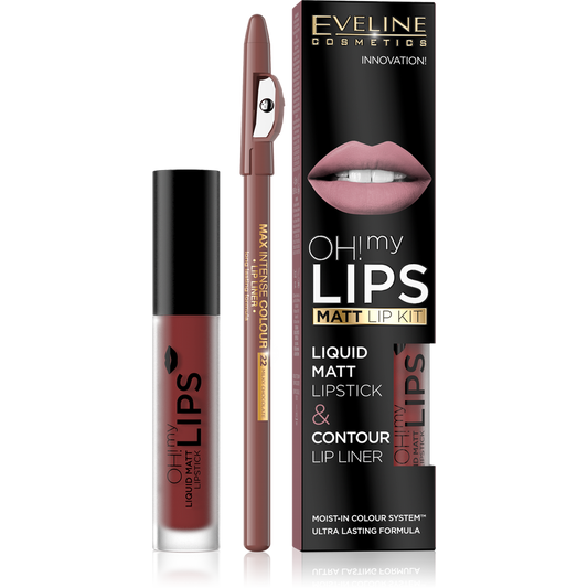Eveline Oh! My Lips Liquid Matt Lipstick & Lip Liner - 16 Extraordinary Red