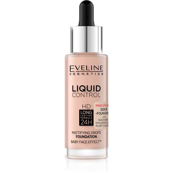 Eveline Liquid Control Foundation With Niacinamide - 02 Soft Porcelain