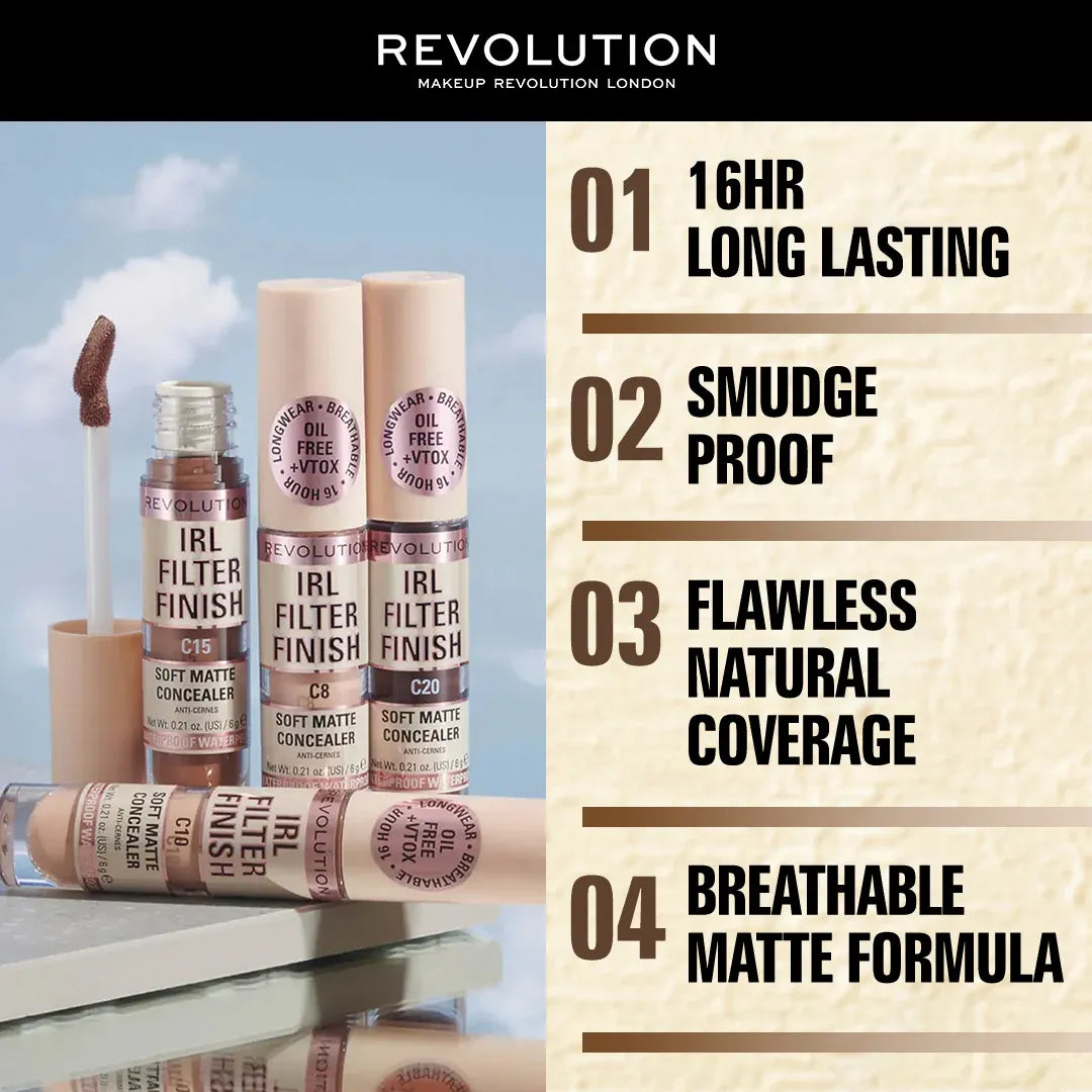 Makeup Revolution IRL Filter 16H Hydrating Full Coverage Concealer