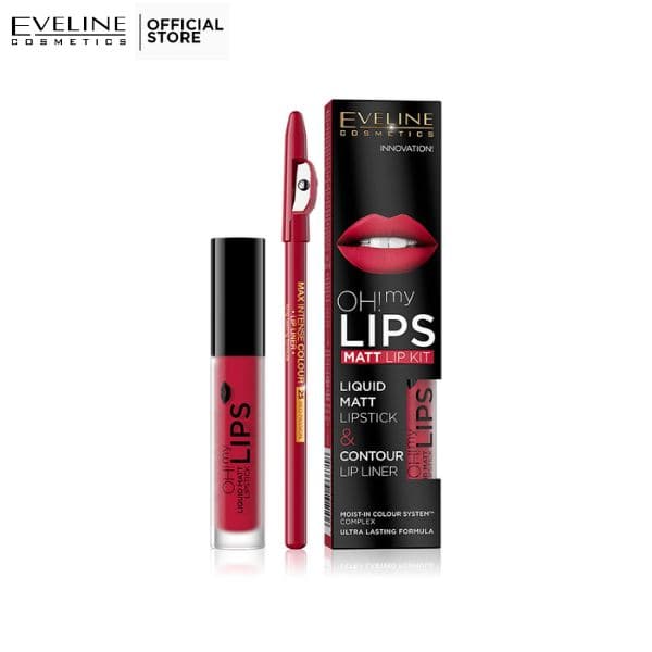 Eveline Oh! My Lips Liquid Matt Lipstick & Liner - 5 Red Passion